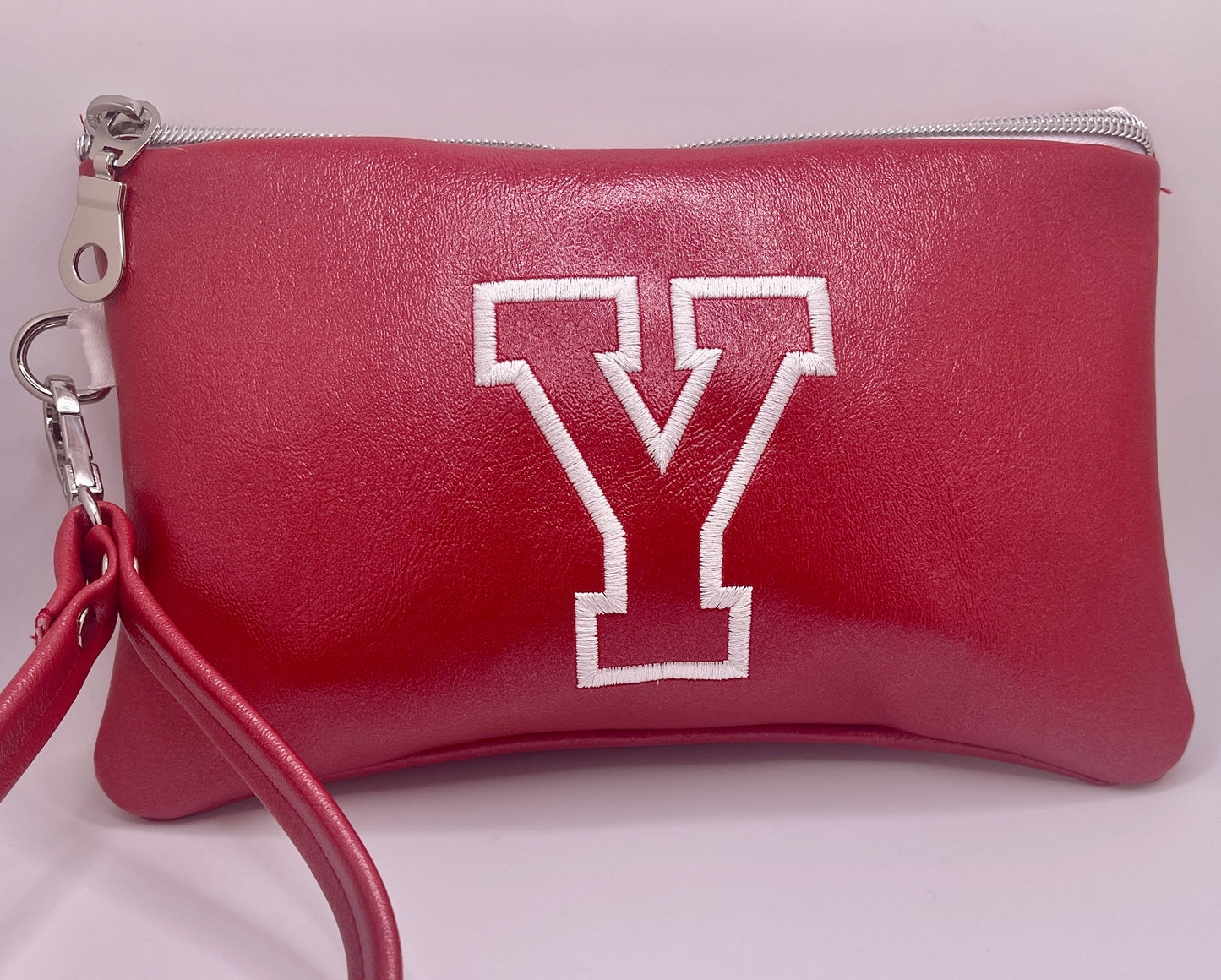 The VARSITY Wristlet Pouch - Cherry & White