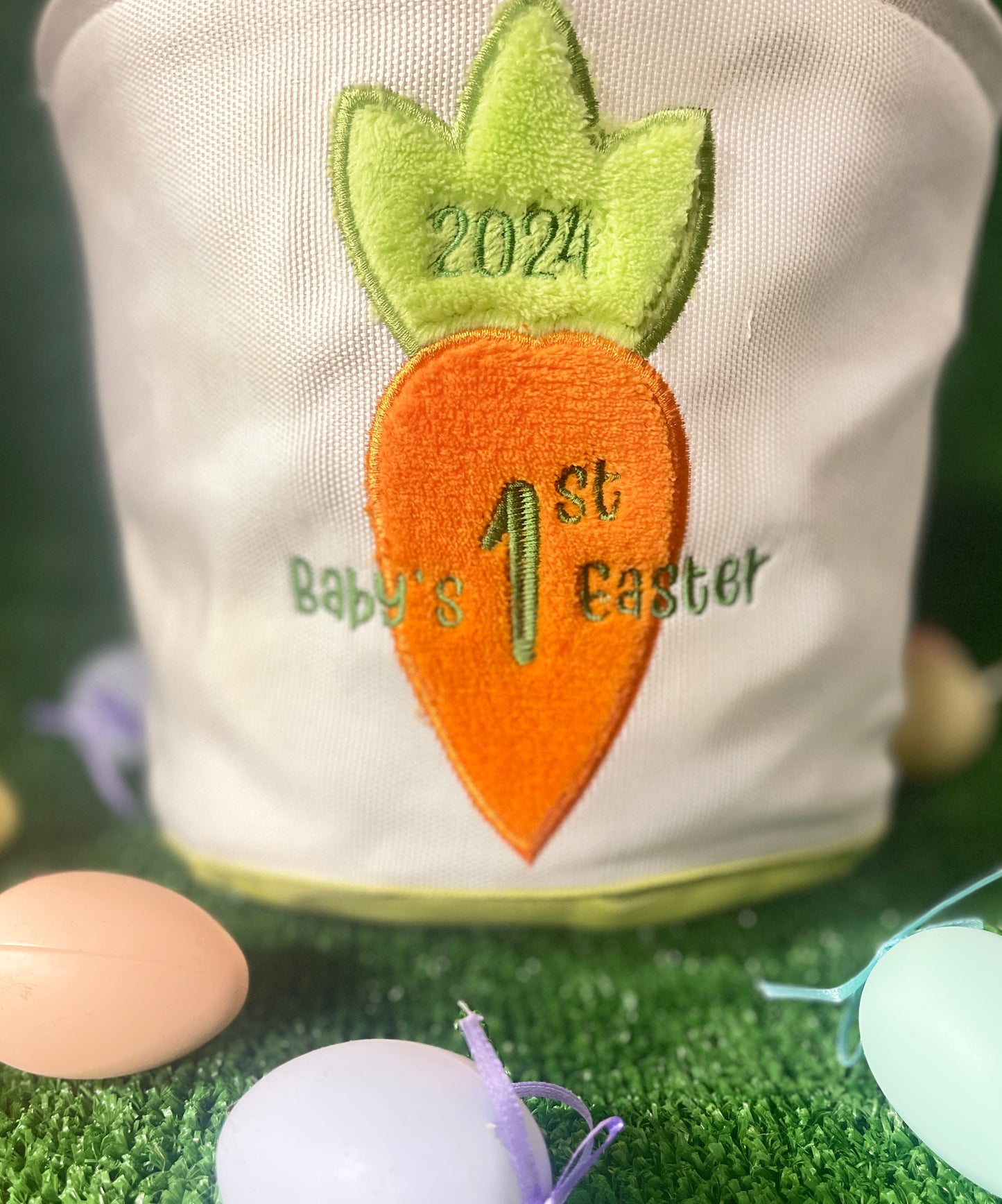 Personalized Easter Baskets - 2024 BABY'S 1ST EASTER - CARROT