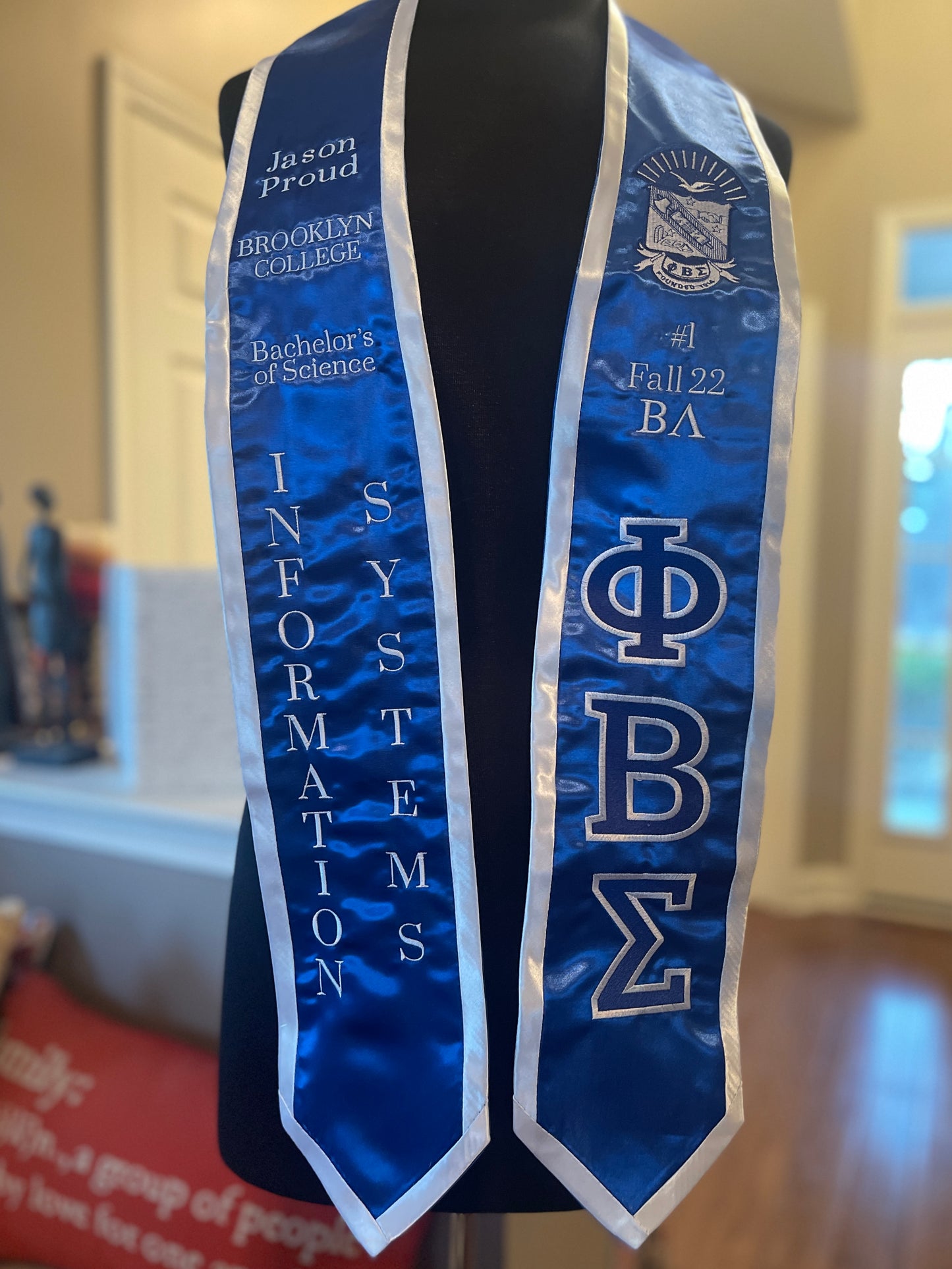 Custom DELUXE Embroidered Graduation Stole - GREEK LETTER