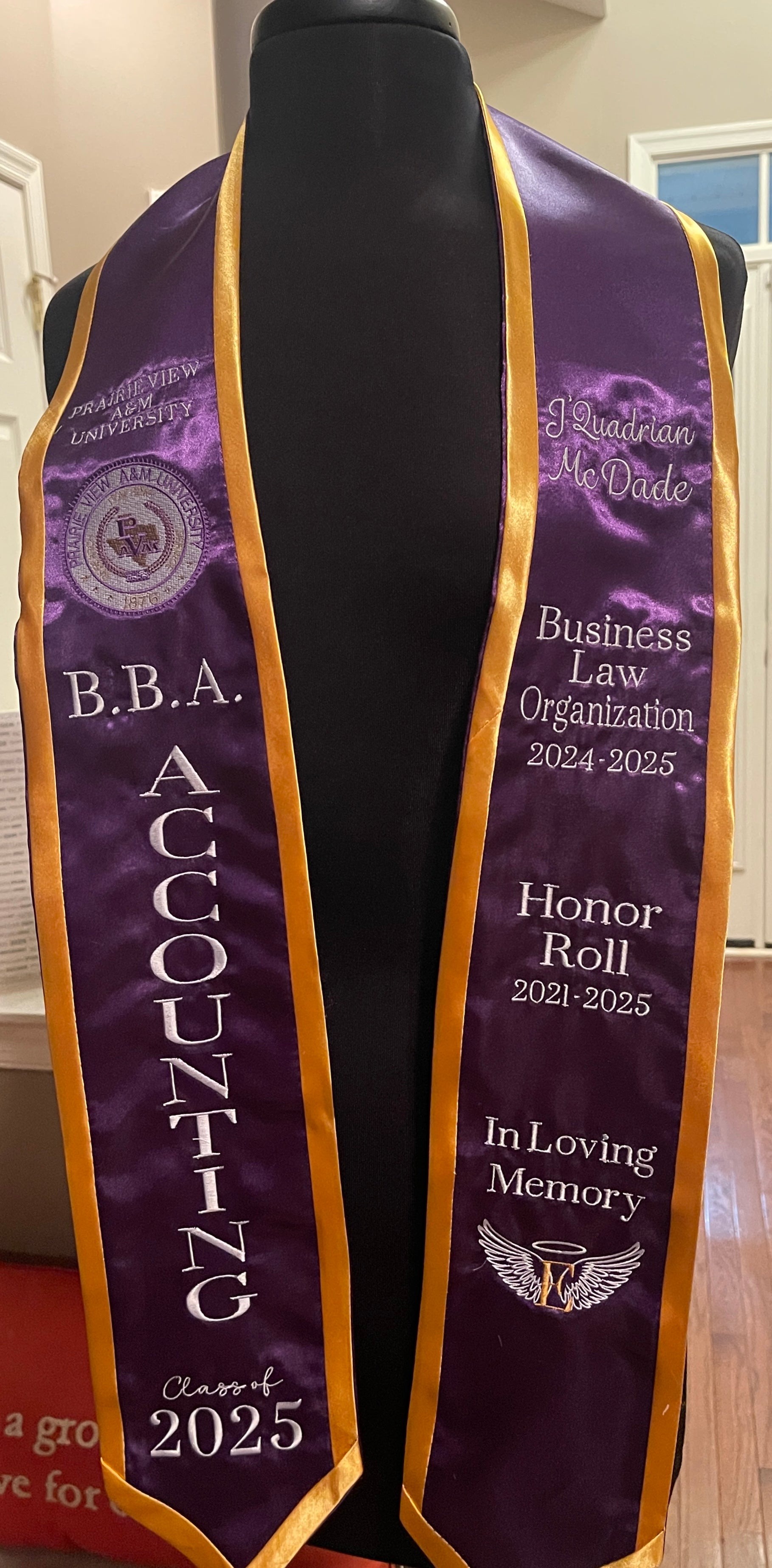 Custom Embroidered Graduation Stole - ANY COLOR, ANY UNIVERSITY