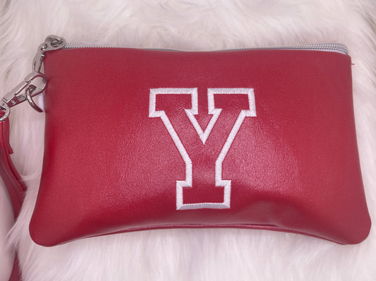 The VARSITY Wristlet Pouch - Cherry & White