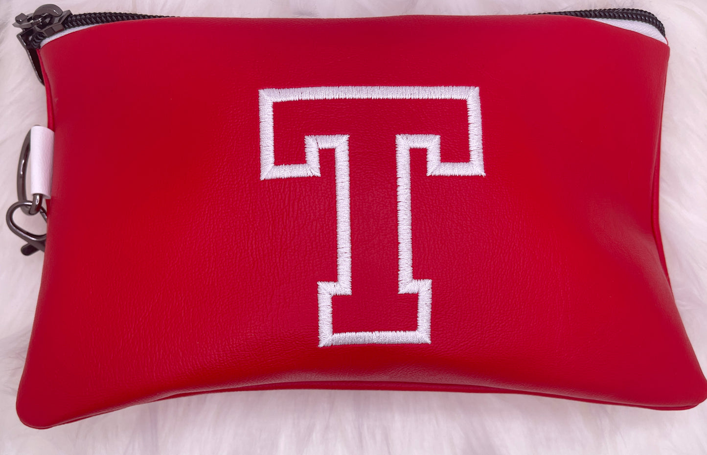 The VARSITY Wristlet Pouch - Red & White