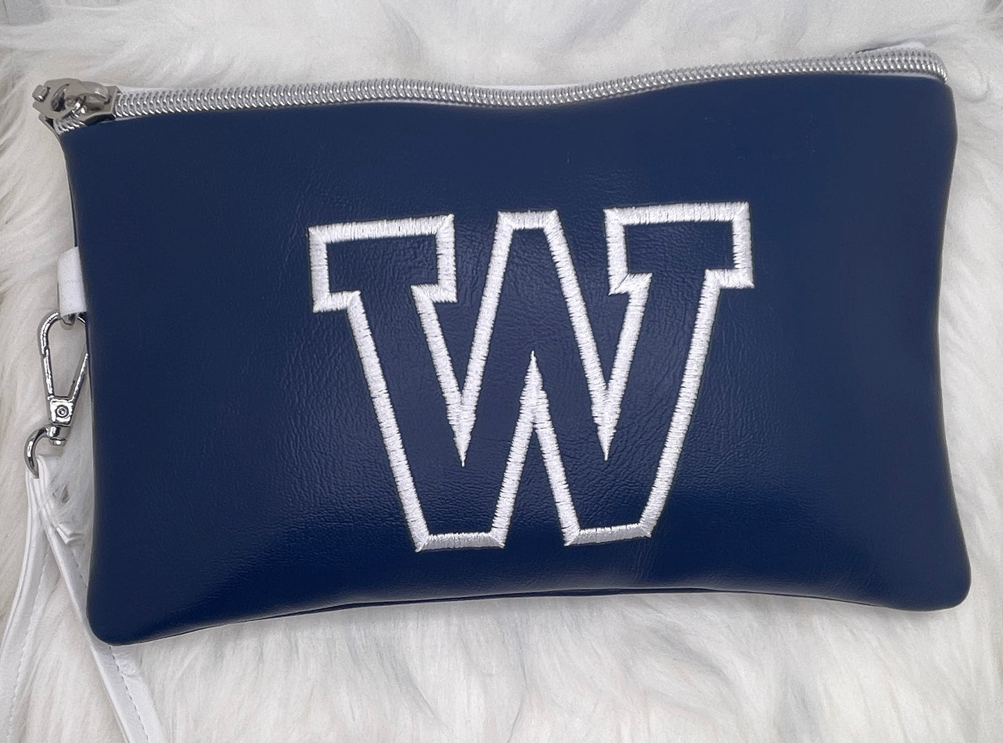 The VARSITY Wristlet Pouch - Navy & White