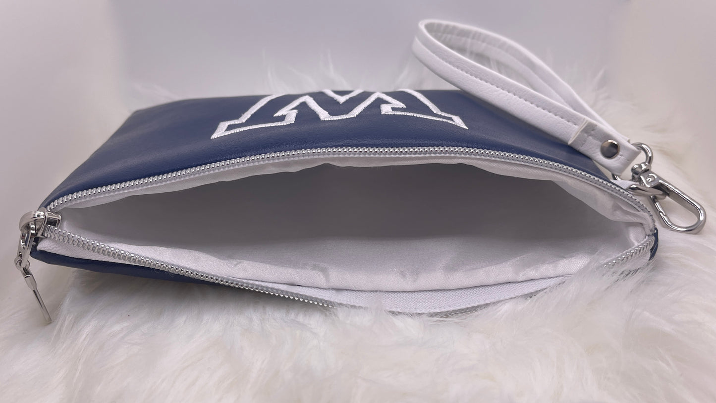 The VARSITY Wristlet Pouch - Navy & White