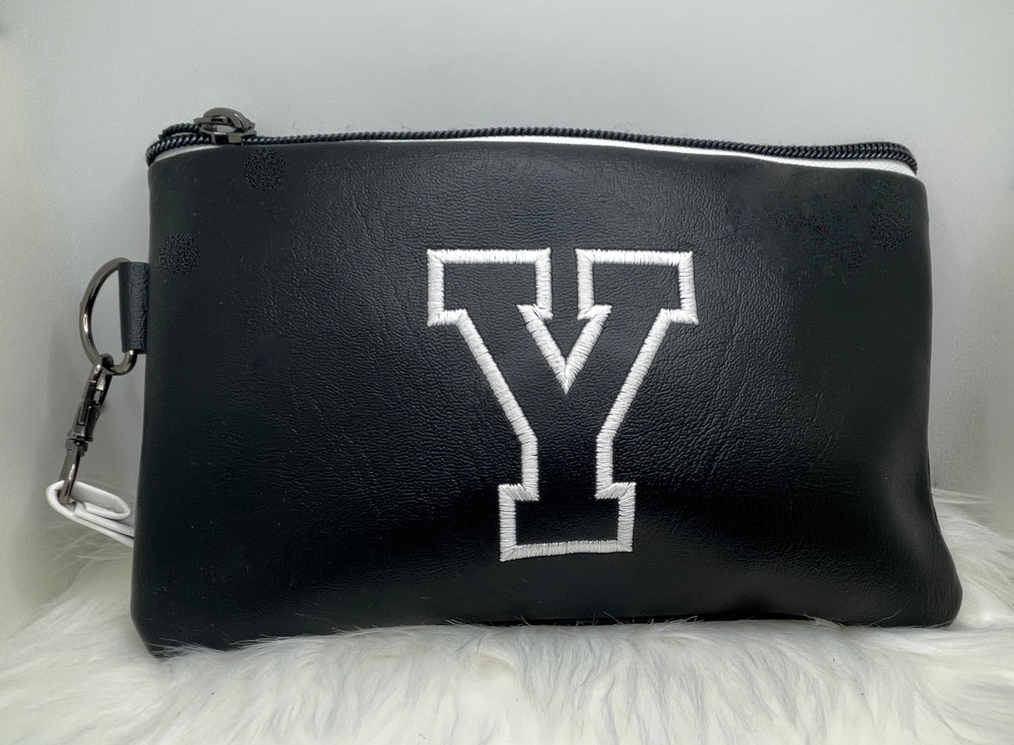 The VARSITY Wristlet Pouch - Black & White