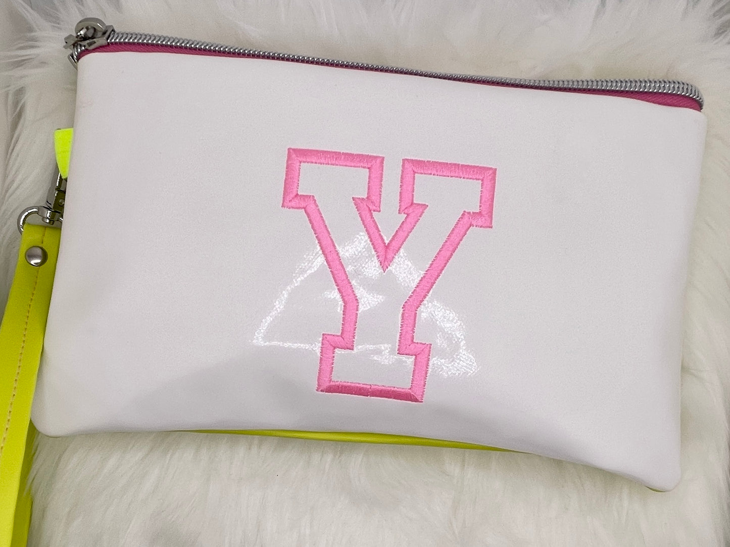 The VARSITY Wristlet Pouch - White Hot Patent