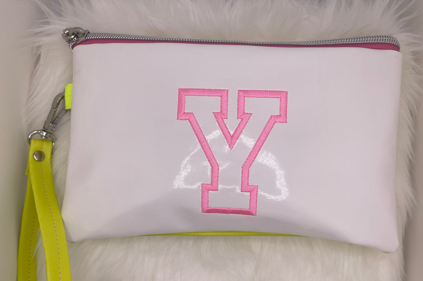 The VARSITY Wristlet Pouch - White Hot Patent