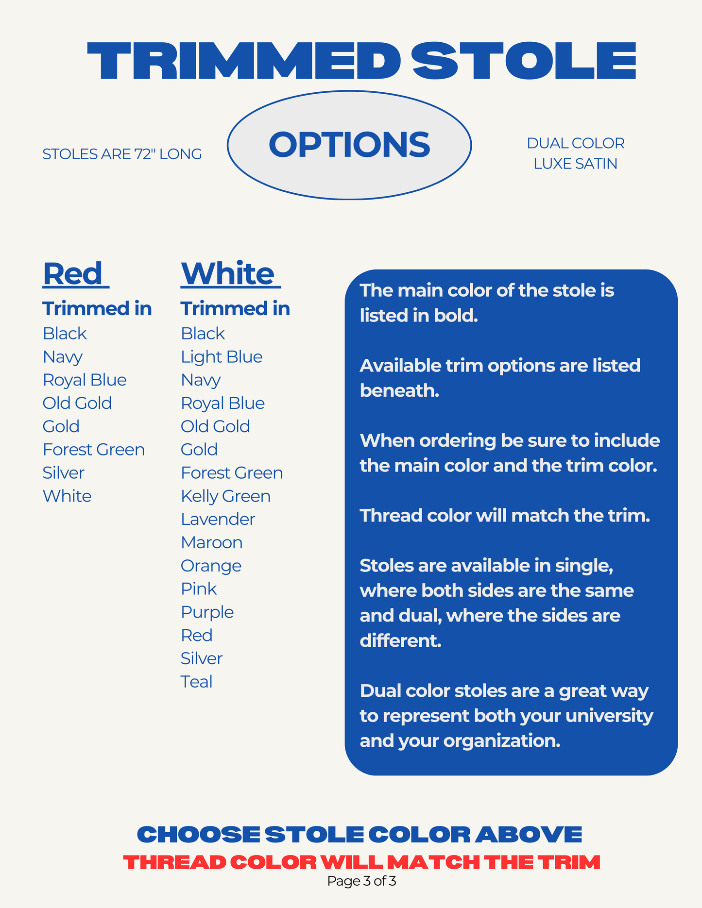 DESIGN YOUR OWN - Dual Color - Custom DELUXE Embroidered Graduation Stole