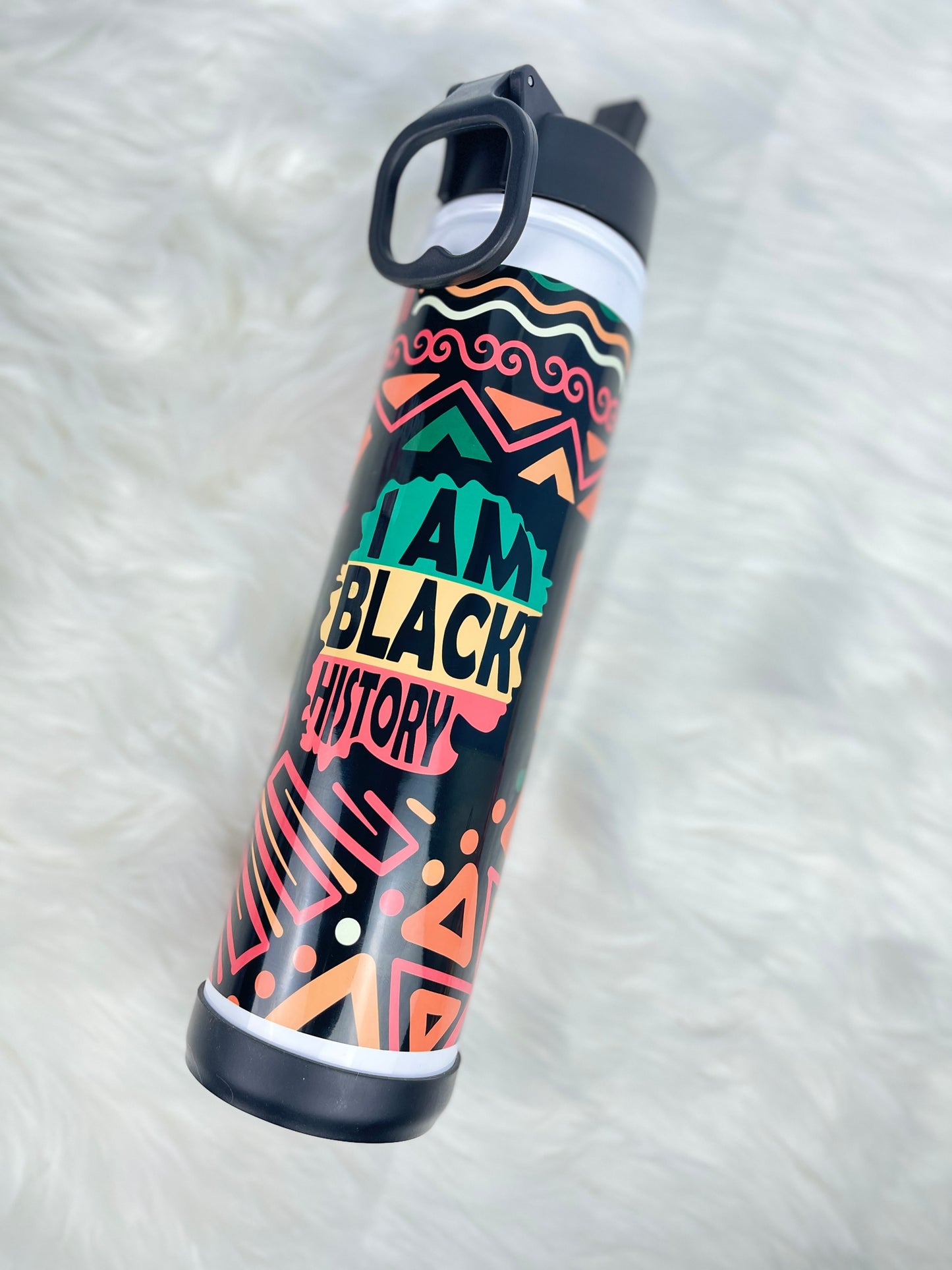 I Am Black History FEMALE SILHOUETTE - Black History Month Water Bottle with Handle