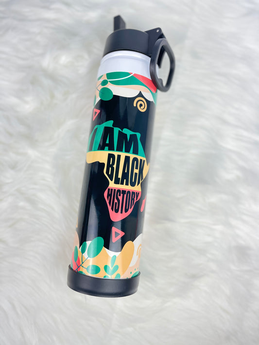 I Am Black History AFRICA - Black History Month Water Bottle with Handle